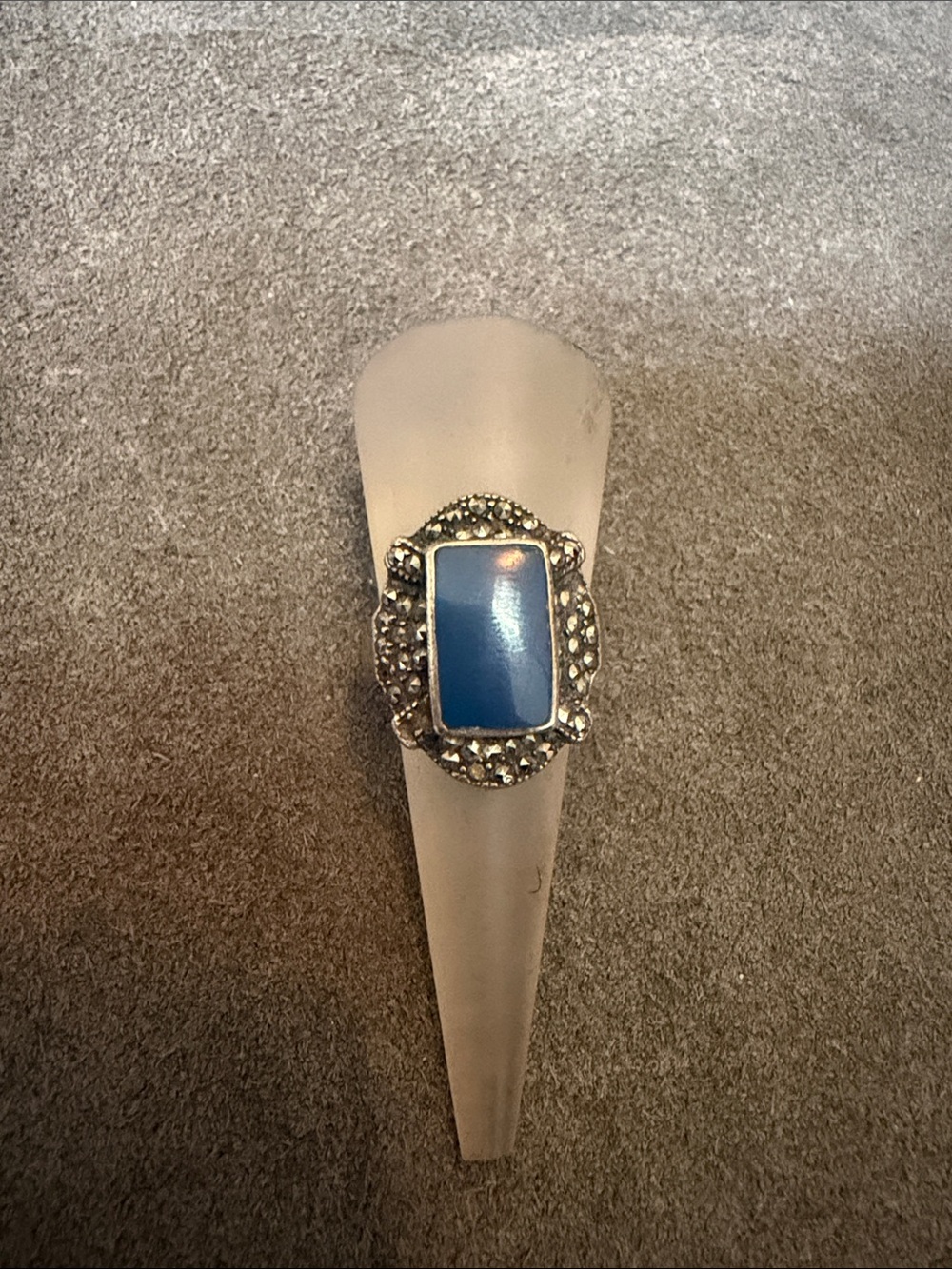 Sterling and Blue Stone Marcasite Cocktail Ring